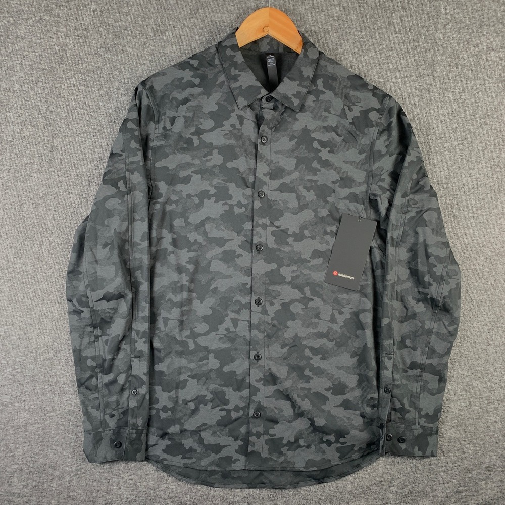Lululemon Shirt Men Large Camo Down to the Wire Shirt Stretch Performance NEW